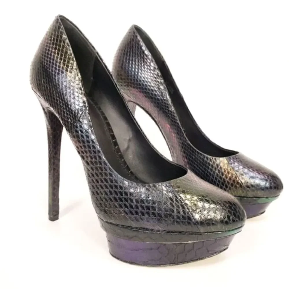 B Brian Atwood Iridescent Snakeskin Ferguson Platform Pumps Size 7.5